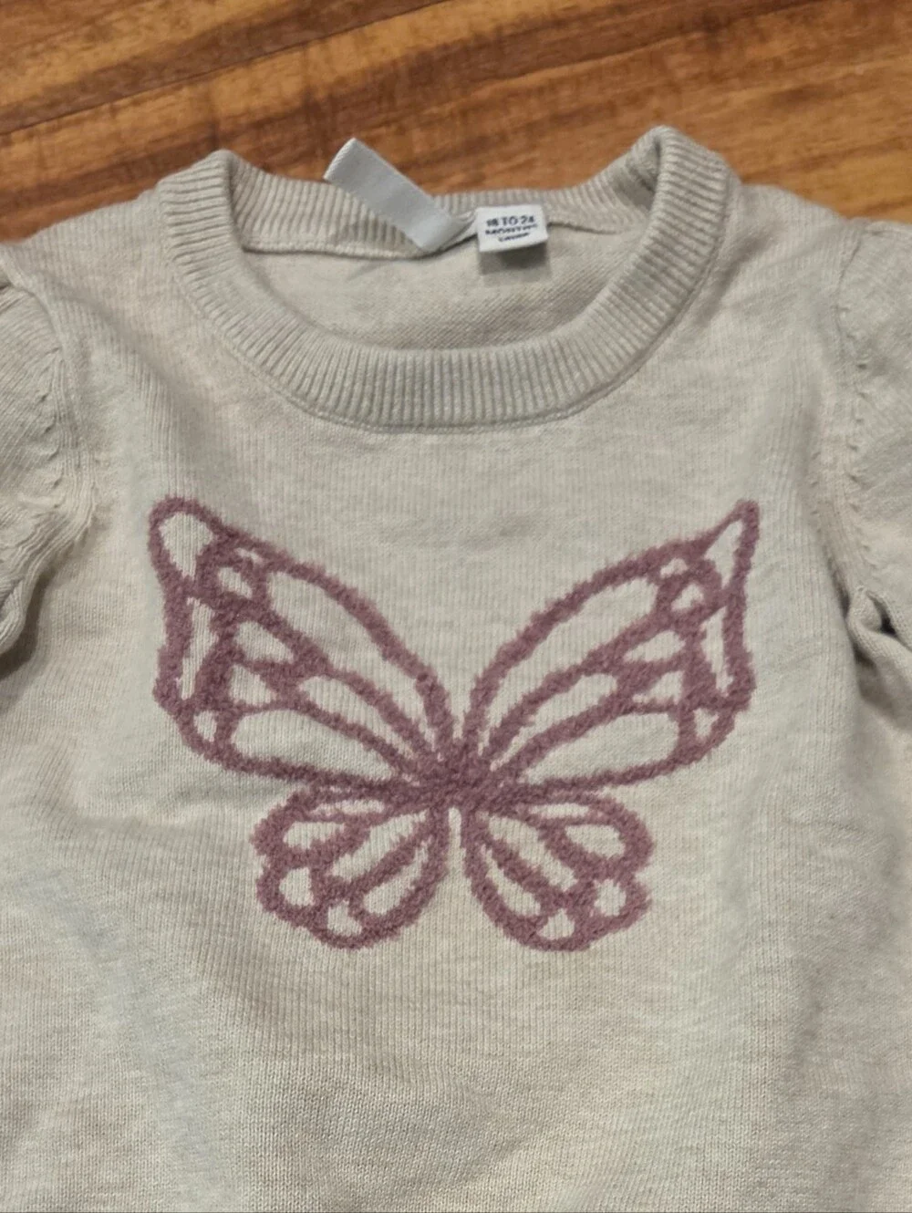 Janie and Jack EUC 18-24 Months Beige Butterfly Sweater & Plum Plaid Ponte Pants